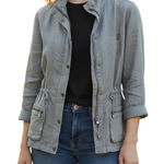 Artisan NY Utility Jacket Small Gray Linen Zip Snap Cargo Pocket Coat Adjustable Photo 0