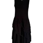 ZARA black sleeveless boho ribbed tank top ruffle tiered maxi dress size XS Photo 6