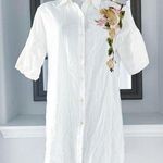 Johnny Was 3J by  Button Front Shirtdress with Floral Embroidery, White Size L Photo 0