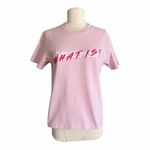 The Kooples Edgy Pink Graphic “What Is?” Short Sleeve Tee Shirt Size 0 NWT Photo 1