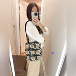 Vintage Crochet Handmade Shoulder Bag Black Tan White Photo 5