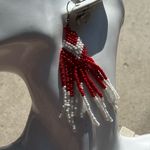 Vintage Native American Red White Arrow Bead Fringe Women’s Earrings Sz 4” Photo 2