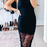 Lovers + Friends Black Mesh Ruched Midi Dress Photo 0