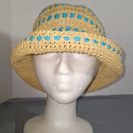 Liz Claiborne Vintage Raffia Sun Hat Beige & Blue vacation hat beach hat Photo 0