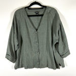 Eileen Fisher ‎ Linen Button Front Jacket Shaket Green Size Large Boho Minimalist Photo 0