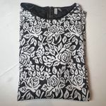 Madison Black White Floral Shift Dress Faux Leather Trim Women's Large Photo 4