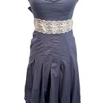 Tibi Smokey Navy Strapless MIDI Dress Cream Lace Trim & Slip Mini Corset Back Photo 0