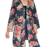 Solitaire Anthropologie Black & Tan Floral Tunic Faux Suede Open Cardigan Photo 0