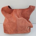 Venezia Suede Leather Oversized Slouch Bag Orange Peach Coral Hobo Tote Photo 7