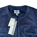 Christopher & Banks  Stretch Open Front Blue Denim Braided Metallic Trim Jacket M Photo 1
