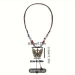 Retro Hollow Copper Butterfly Pendant With Ceramic Beads Necklace Ethnic‎ Style Photo 10