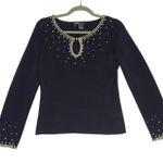 Michelle Nicole Women's Sweater Petite Medium Black Top Beaded Pearls Size undefined Photo 0
