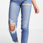 Topshop Super Ripped Mom Jeans in mid blue Size 26 Photo 0
