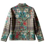 Johnny Was  Biya Vintage Wool Embroidered Plaid Green Blazer Medium Photo 1