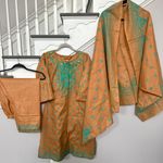 Indian Pakistani 3 Piece Embroidery Printed Light Brown Shalwar Kameez Sz M Size M Photo 0