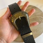 Black Vegan Leather Embellished Antique Brass Colored Buckle Size Medium Photo 5