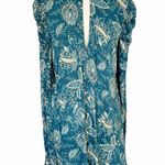 Free People Hello Lover Blue Green Tunic Top Shoulder Long Sleeves V-Neck Small Photo 2