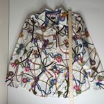 Talbots Chain Ribbon Print Button Down Shirt Large Equestrian Novelty Preppy Photo 5