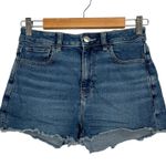 American Eagle  Shorts Womens 4 Blue Denim Mom Short High Rise Frayed Hem Stretch Photo 0