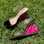 public desire  Hot AF Black and Red / Pink Flame Detail Perspex Heeled Wedges Photo 7