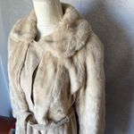 LONDON LEATHERS Fur Suede Coat Womens Light Beige Belted Longline Collared Luxe Photo 2