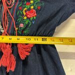 Reborn Denim Blue mini Dress embroidered Floral bell Sleeve tunic raw hem boho L Size L Photo 14