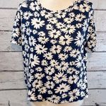 ZARA  T-Shirt Cropped Navy w White Floral Print-Medium Photo 0