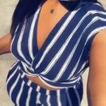 Love Tree 2 Piece Stripe Pant Set w/ Crop Top Size Large. Navy Blue/Cream/White Photo 2