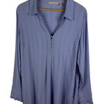 Soft Surroundings Textured Popover Tunic Top Size XL Blue Long Sleeve Viscose Photo 0