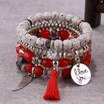 📿📿📿BOGOHO📿📿📿Red and White Beaded Tassel and Charm Bracelet Set Red Photo 0