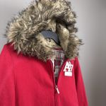 Vintage Y2K Aeropostale Faux Fur Zip Hoodie Juniors Size XL Red Jacket A87 Lined Photo 6
