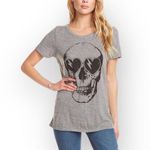 Chaser new  ☻︎ Heart Eye Skull Draped Open Cross Back Tee T Shirt ☻ ︎Heather ☻︎ L Photo 13