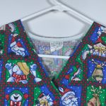 Reindeer Snowman Christmas Scrub Top Hospital Nurse Doctor Medical SZ Small GUC Blue Photo 1