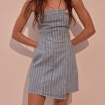 ZARA Strapless Striped Denim Mini Strapless Dress Sz L Photo 0
