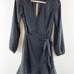 Abercrombie & Fitch Abercrombie Long Sleeve Faux Wrap Polka Dot Mini Dress Black XS Photo 3