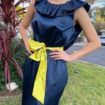AQUA Formal Navy Satin Ruffle Open Back Dress size 12 Photo 2