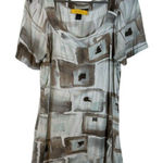 St. John  Yellow Label Geometric Brown White S/S Shirt Size Med #6652 Photo 0