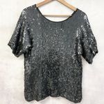 VTG Royal Feelings Sequin Silk Top Blouse Womens XLarge Glam Disco Party Holiday Black Size XL Photo 0