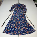 Rixo Ayla Dress blue floral v neck long sleeve belted Small size 6 Photo 3