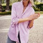 Frank & Eileen Joedy Long Sleeve Button Down Striped Cotton Shirt Pink XS Photo 0