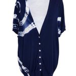 INC International Concepts Navy and White Short Sleeve Cardigan Sweater Size 1X Blue Photo 0