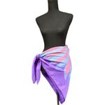 Vintage Purple Abstract Peacock Print Silk Scarf Hand Rolled Edges 40x40" EUC Photo 5