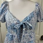 Hollister Shades of Blue Patchwork Floral Print Cottage-core Peplum Blue Size L Photo 2