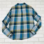 prAna  Womens Button Down Plaid Flannel Shirt Long Sleeve Blue Yellow‎ Large Photo 10