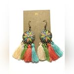 NEW INVENTORY! Antiqued Bronze Boho Enamel, Tassel and Rhinestone Earrings.​ Photo 2