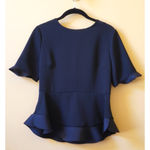 Peplum Flared Structured Tailored Short Sleeve Blouse Black Size Small Photo 1