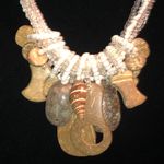 Vintage White Boho Seed Bead Beaded Multi Strand Shell Pendant Necklace Photo 1