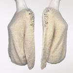 Mizumi Ivory Beaded Fuzzy Sweater Embellished Long Sleeve Soft Knit Size Small White Photo 3