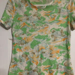 Vintage polyester short sleeve shirt graphic birds‎ cottage house rave Y2K 90s Orange Photo 0
