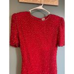 Laurence Kazar Vintage  Red Beaded Silk Short Sleeve Dress w/ Shoulder Pads Photo 1